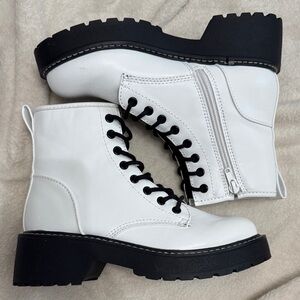 Madden Girl White Combat Boots with Black Accents